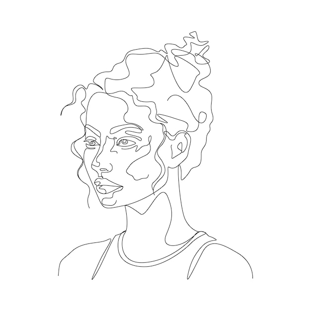 One line drawing minimalist woman face illustration in line art style