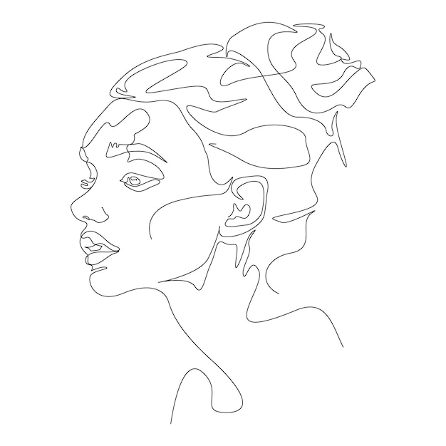 One line drawing minimalist woman head illustration