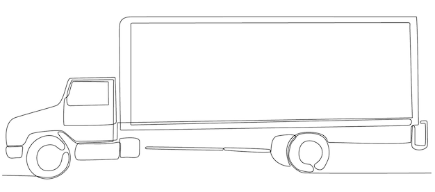 Vector one line drawing of a modern large trailer truck with containers vector premium courier cargo