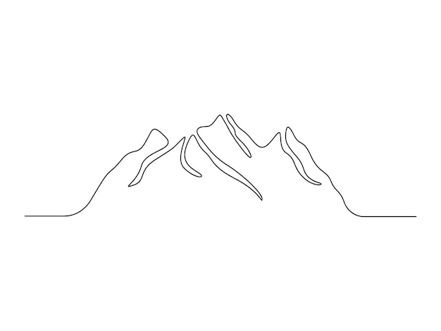 One line drawing of mountain range landscape adventure winter sports concept vector illustration