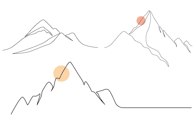 Вектор Одна линия рисует горы линейные горные хребты и непрерывные контурные вершины