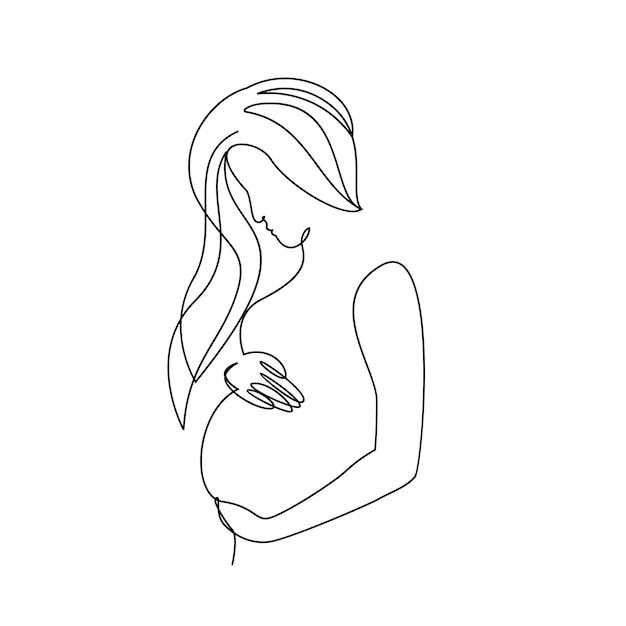 Однострочный рисунок счастливой беременной женщины