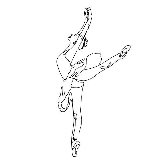 One Line Drawing Single Continuous Line Sketch Woman Female Ballerina