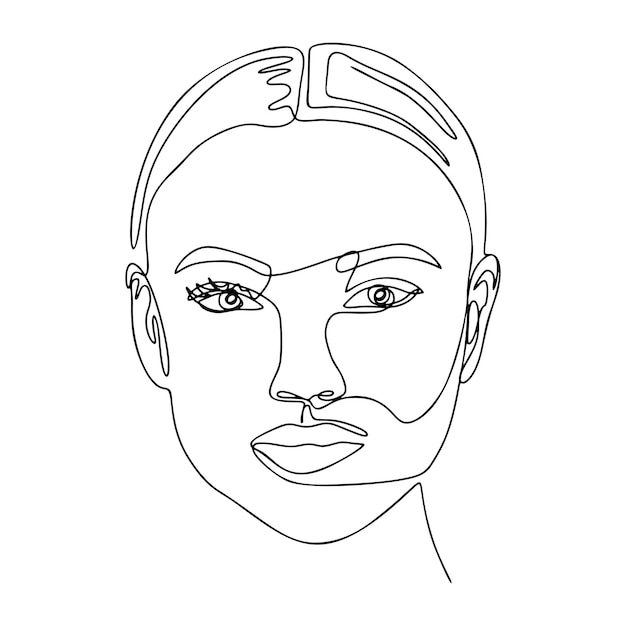 Vector one line drawing single continuous line sketch woman female face