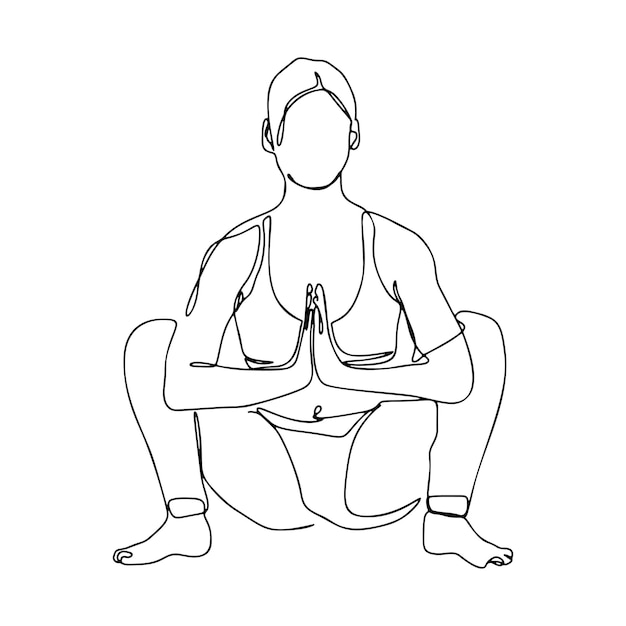 One Line Drawing Single Continuous Line Sketch Yoga Poses Woman Doing Yoga