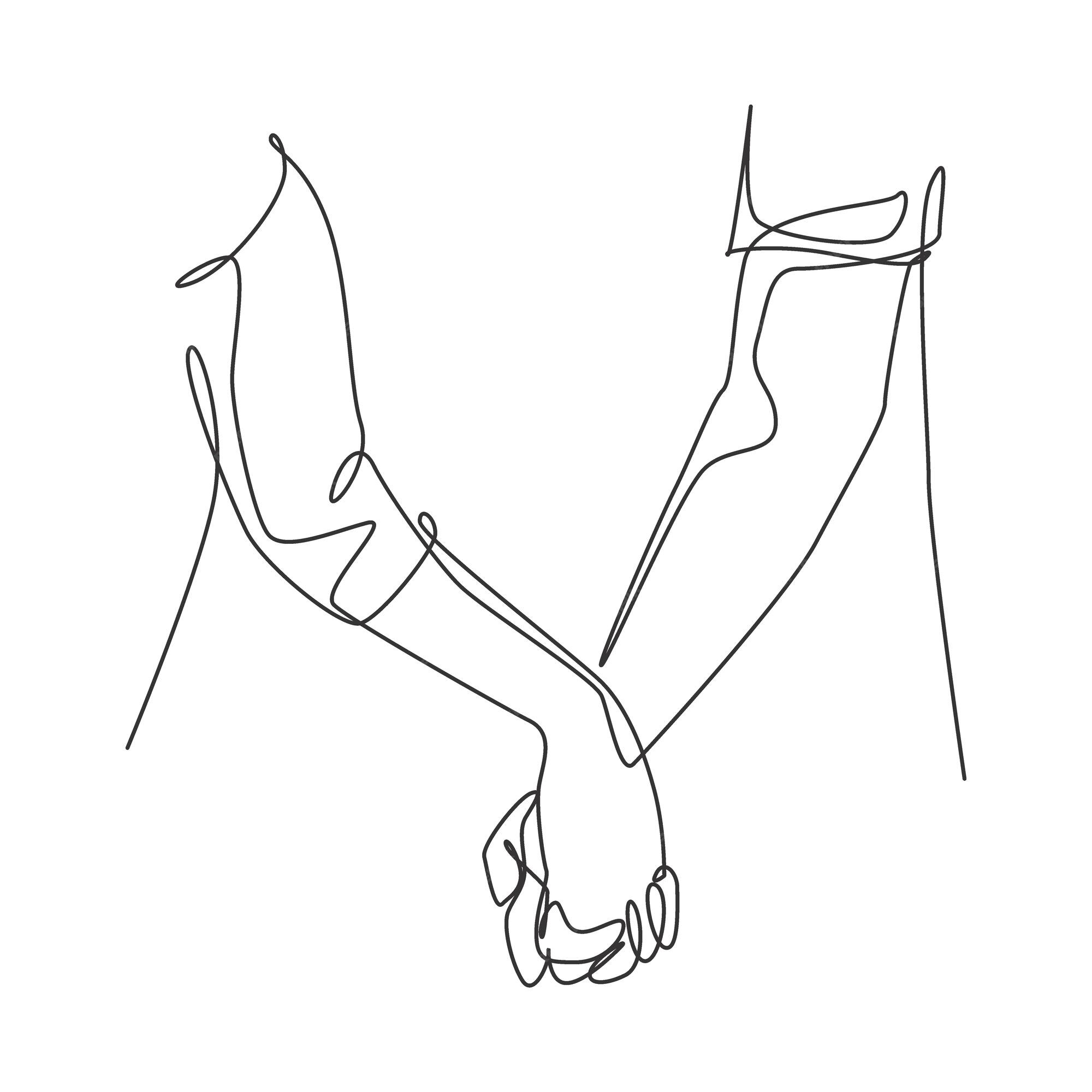 Premium Vector  One line drawing of two adult hands holding each other  together romantic couple lover design vector