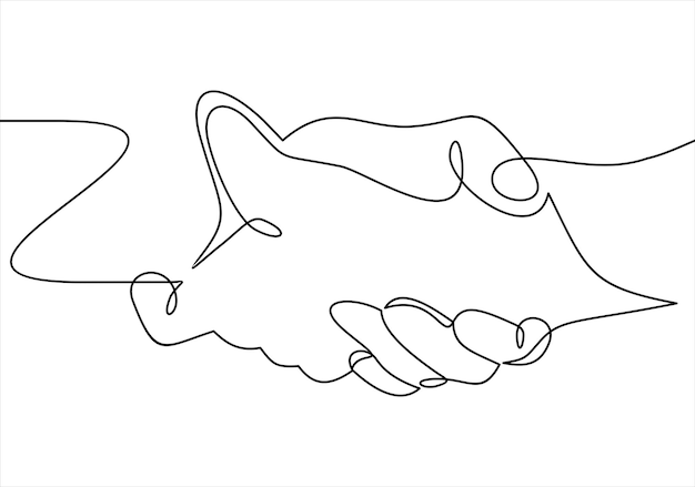 One line drawing of two gripping hand each other