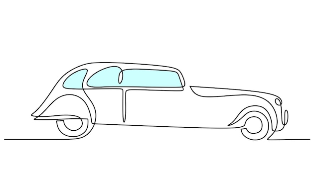 Vector one line drawing of vintage car isolated on white background continuous single line minimalism