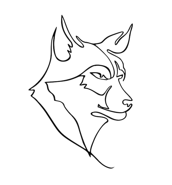 ハンタークラブのロゴアイデンティティのオオカミの頭の1つの線画国立動物園のオオカミのマスコットの概念