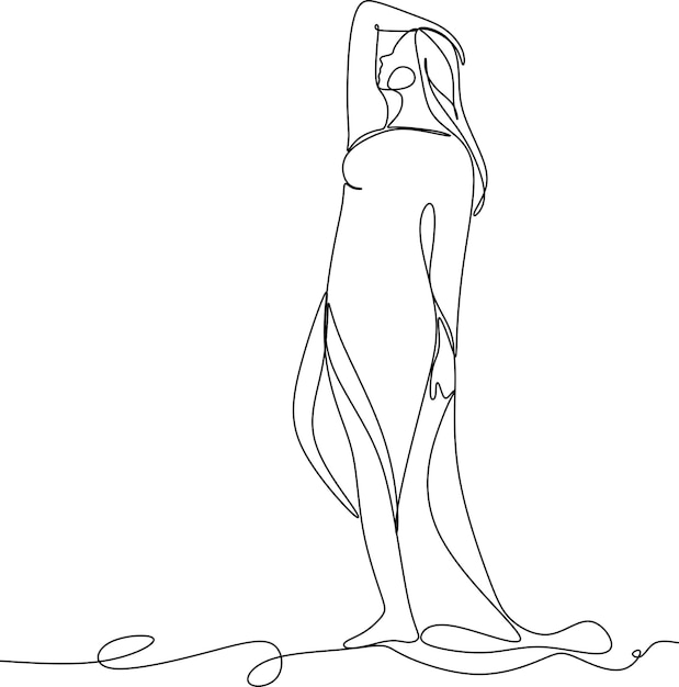 Vettore un disegno al tratto di una donna con un vestito