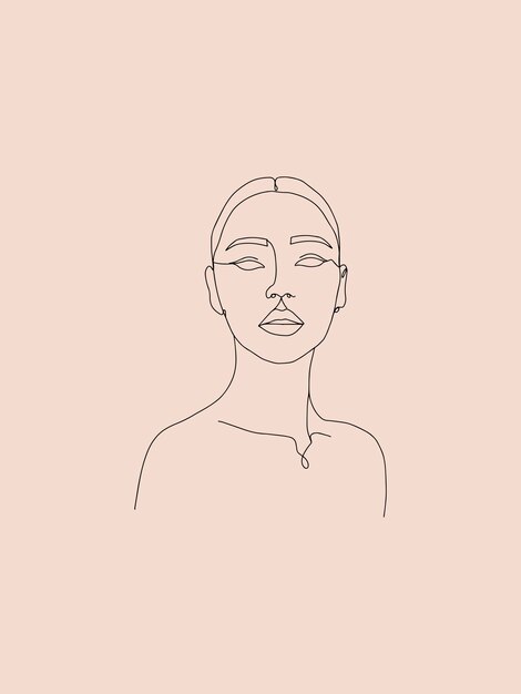 One line drawing woman portrait banner Aesthetic abstract minimalist female silhouette illustration