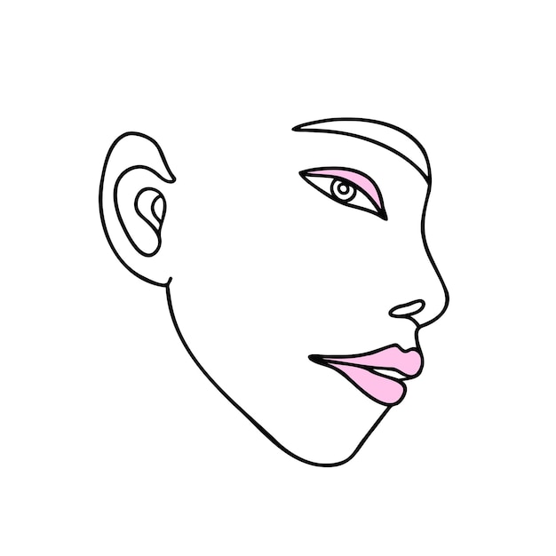 Vector one line face beautiful girl outline hand drawn illustration