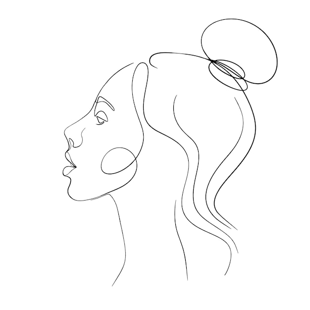 One line face Linear sketch woman face Female portrait vector hand drawn illustration outline