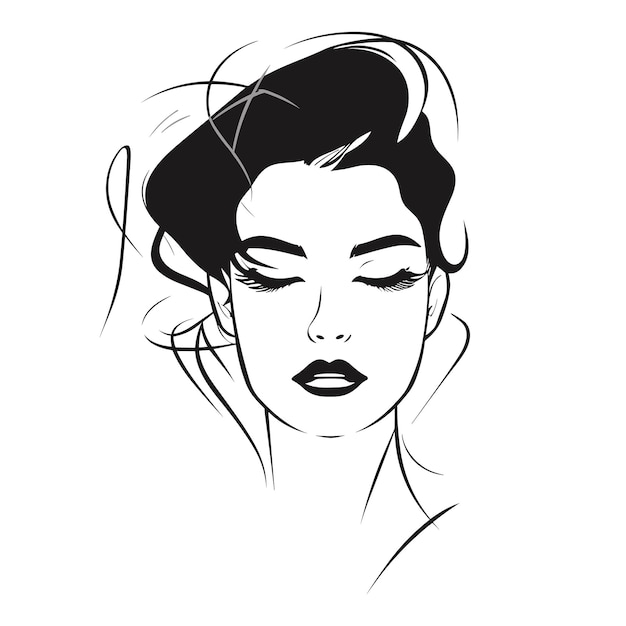 One line female face mysterious elegant portrait sketch style Line art illustration