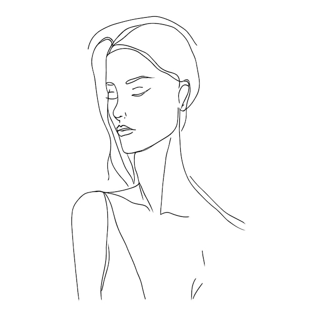 One line female face mysterious elegant portrait sketch style Line art illustration