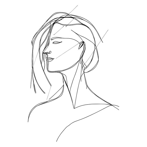 Vector one line female look mysterious elegant portrait sketch style vector line art illustration