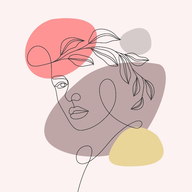 One line flower and woman face line art design