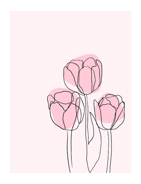 Vector one line flowers poster organic style