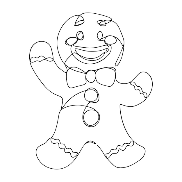 One Line Gift Gingerbread Cookie Continuous Line Drawing