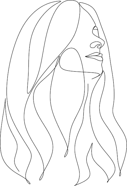One line girl or woman portrait design Hand drawn minimalism style vector illustration