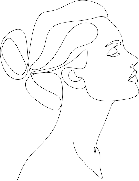 One line girl or woman portrait design Hand drawn minimalism style vector illustration