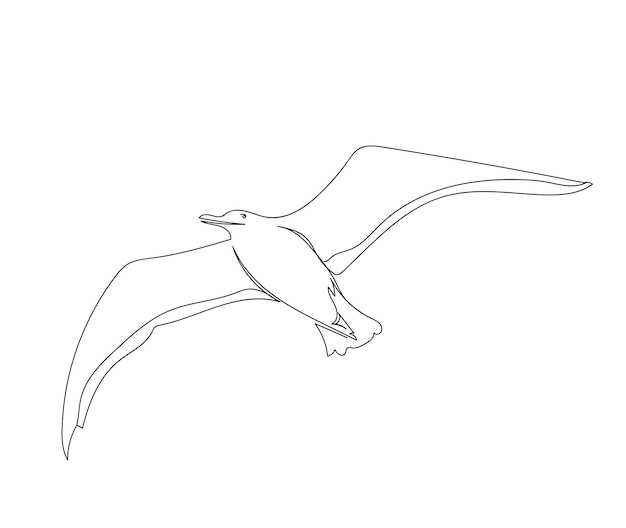 Una riga gull drawind. stile minimalista disegnato a mano. delineare la sagoma del fly del gabbiano