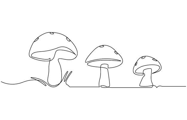 一線手描いたキノコの輪郭ベクトルイラスト
