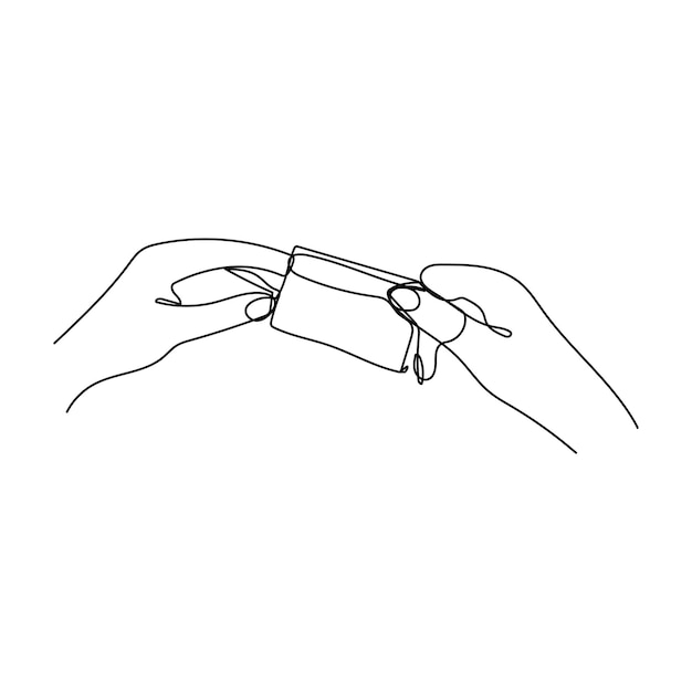 Рука, нарисованная одной линией с кошельком Непрерывный рисунок одной линии крупным планом руки, держащей банк
