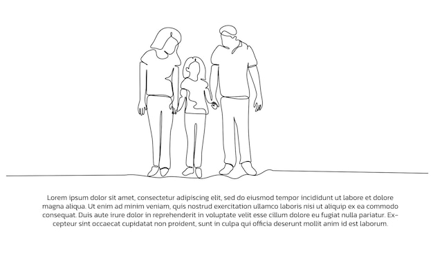한 줄 행복한 가족 초상화 포스터 프레임으로 그림 추상적인 최소 연속 라인 벽 장식