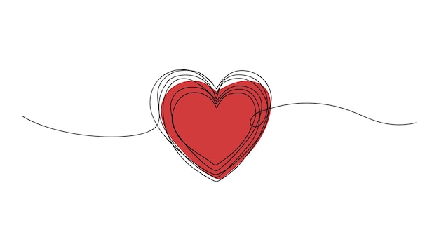 Red heart shaped hand drawn line drawing For adorning the love of