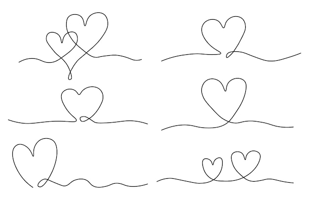 Raccolta di vettore di cuori di una linea, illustrazione di cuori di amore, vettore di una linea, clipart di san valentino