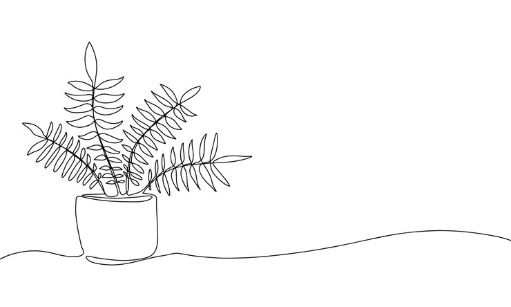 Vector one line home plants silhouette botanical continuous line background contour illustration isolated