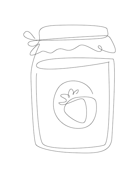 One line jar with a strawberry jam line art Glass with a homemade marmalade outline illustration