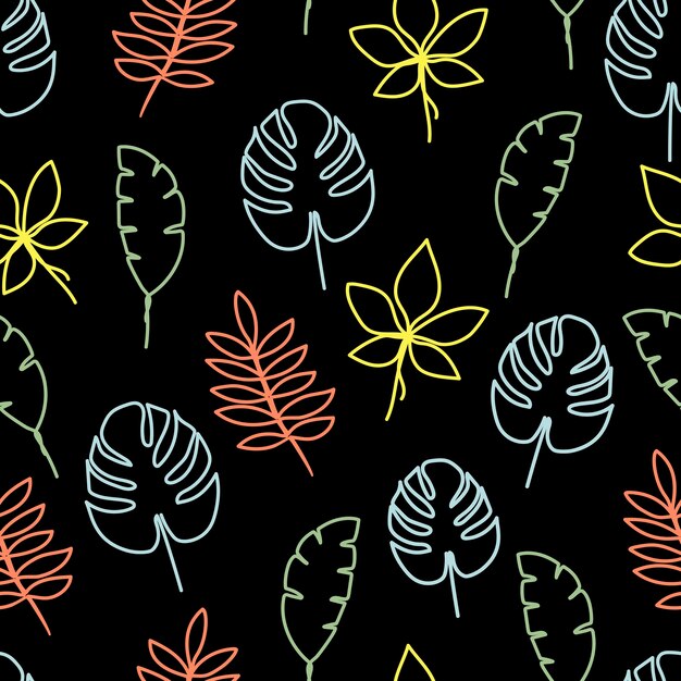 One line of leaves on a dark background with a seamless pattern