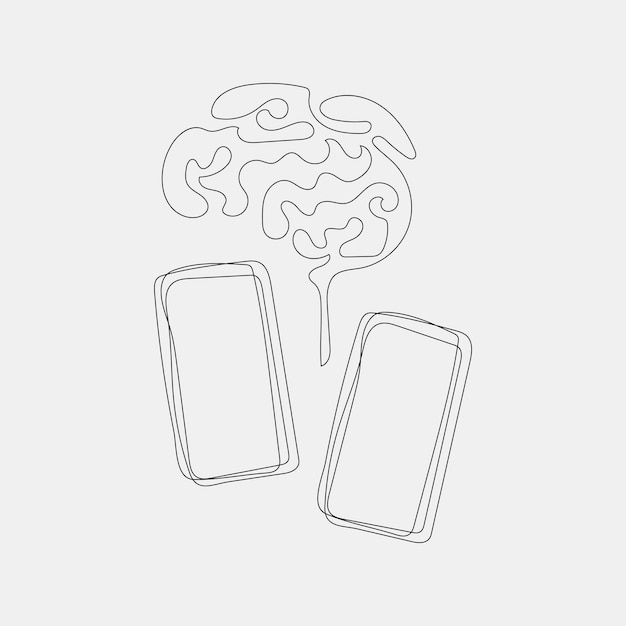 one line Linear Illustration vector drawing sketch smart phone technology brain ai ar vr ml