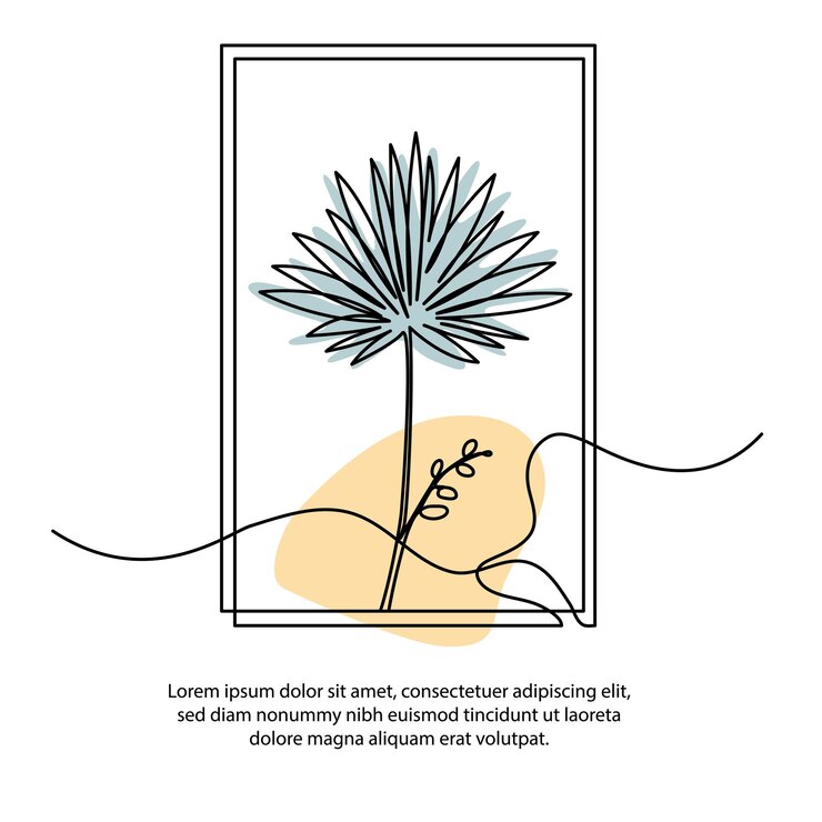 Vector one line palm leaf poster drawing with a beautiful frame abstract minimal continuous line wall decor