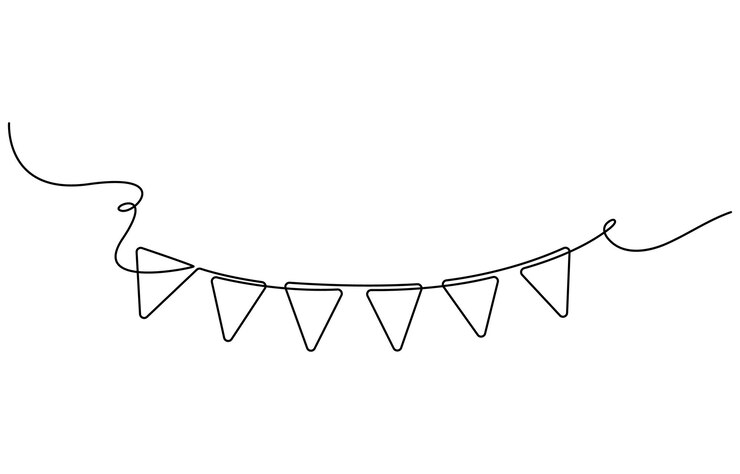 Vector one line party garland sketch hand drawn elements continuous line art drawing buntings garland