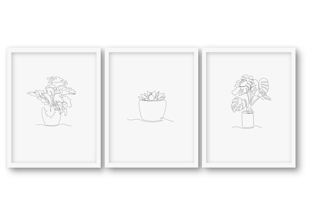 Vector one line plant set poster stock illustration