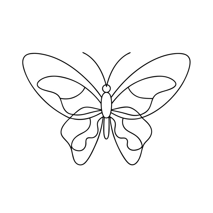 Vector one line printable art of butterfly for coloring page