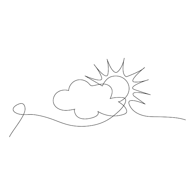 구름 스케치와 함께 한 줄의 태양 연속적인 도들 아트 그림 창의적인 선형 기상 아이콘 고립