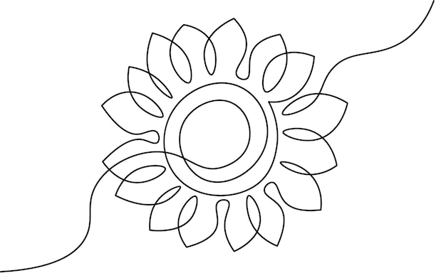 Vector one line sunflower element. black and white monochrome continuous single line art. floral nature woman day gift romantic date illustration sketch outline drawing.