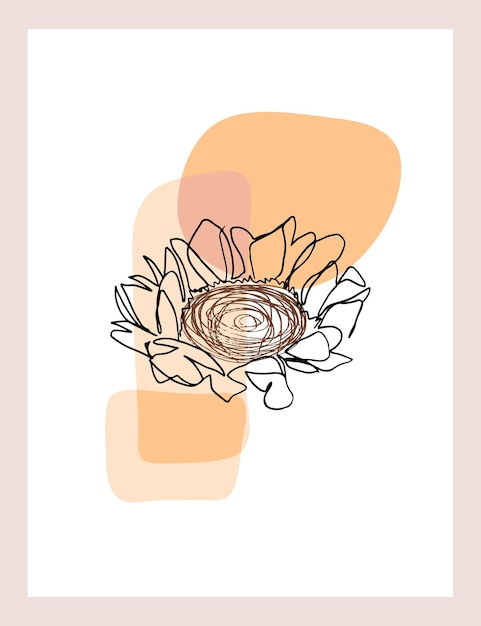 One line sunflower poster organic style