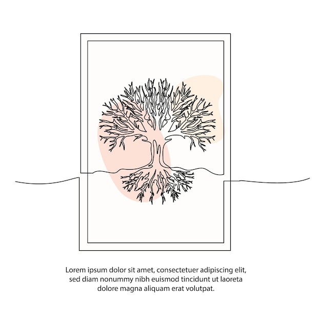 one line tree poster drawing with frame abstract minimal continuous line wall decor