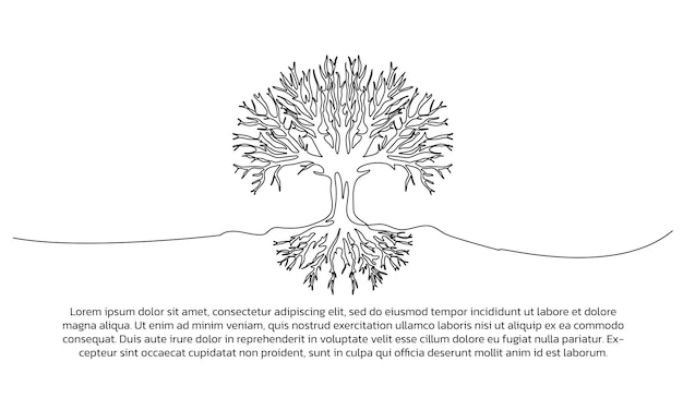 One line tree poster drawing with frame abstract minimal continuous line wall decor