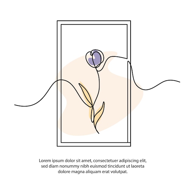벡터 아름다운 프레임으로 한 줄의 립 꽃 포스터 그림 추상적인 최소 연속 라인 벽 장식