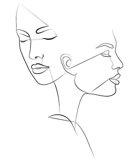 One line Two faces in one line Couple print kiss print