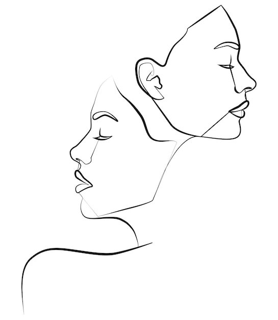 One line Two faces in one line Couple print kiss print