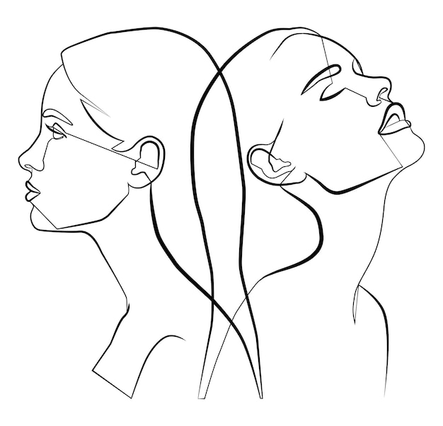 One line Two faces in one line Portrait Face Two faces online