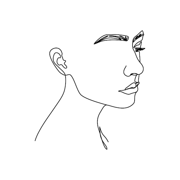 One line woman's face. a continuous line of female portrait in profile in a modern minimalist style. vector illustration for wall art, t-shirt prints, logos, avatars, etc.