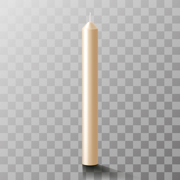 Vector one long white candle made of wax isolated on transparent background mock up realistic 3d